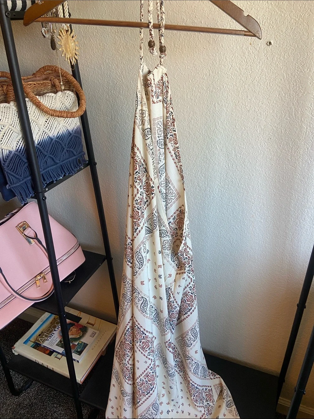 Boho Paisley Print Cotton Throw - Cream and Brown